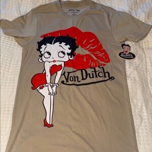Von Dutch Tan Tee with Red & Black Betty Boop Graphic